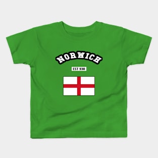 👑 Norwich England Strong, Flag of England, Est 930, City Pride Kids T-Shirt